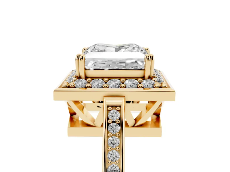 Princess Cut Halo Engagement Ring Setting | Polished Halo Rim | Yellow Gold