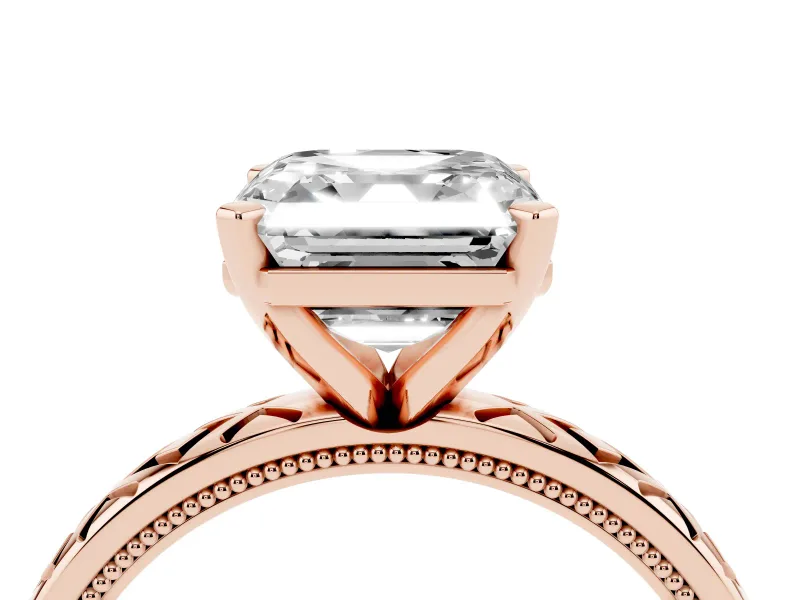 Asscher Cut Vintage Milgrain Solitaire Engagement Ring Setting | X Pattern Band | Rose Gold