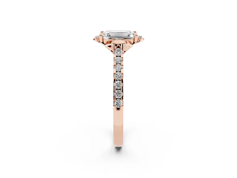 Emerald Cut Floral Petal Engagement Ring Setting | Petal Accents | Rose Gold