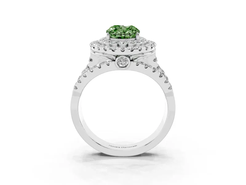 Oval Double Halo Split Shank Engagement Ring Setting for a Fancy Green Lab-Grown Diamond | Pave Strands | Platinum