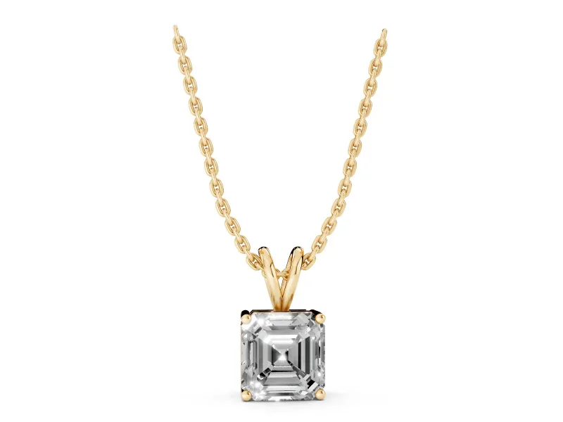 Asscher Cut Lab-Grown Diamond Solitaire Pendant Necklace | V-Shaped Bail | Yellow Gold