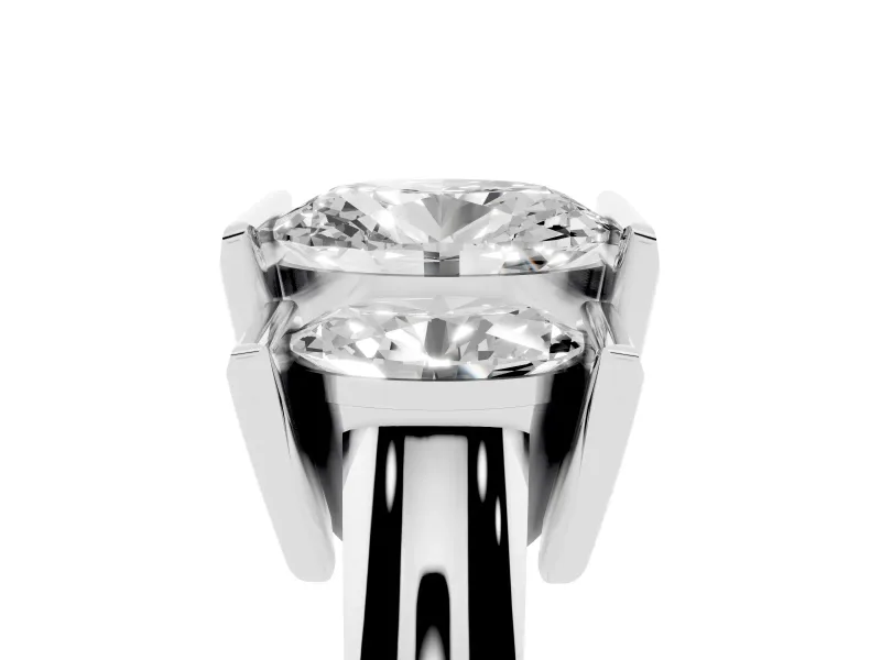 Oval Channel-Set Three Stone Engagement Ring Setting | Wide Flat Band | White Gold