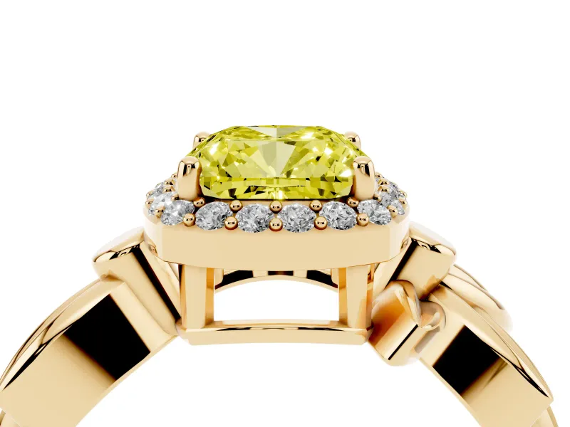 Cushion Cut Floral Halo Engagement Ring Setting for a Fancy Yellow Lab-Grown Diamond | Yellow Gold
