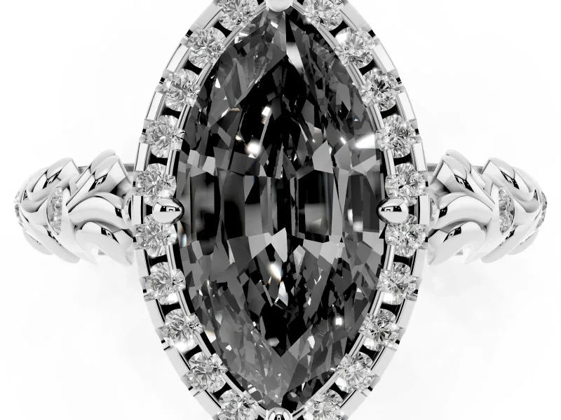 Marquise Leaf Halo Engagement Ring Setting for a Black Center | Bezel Accents | Platinum