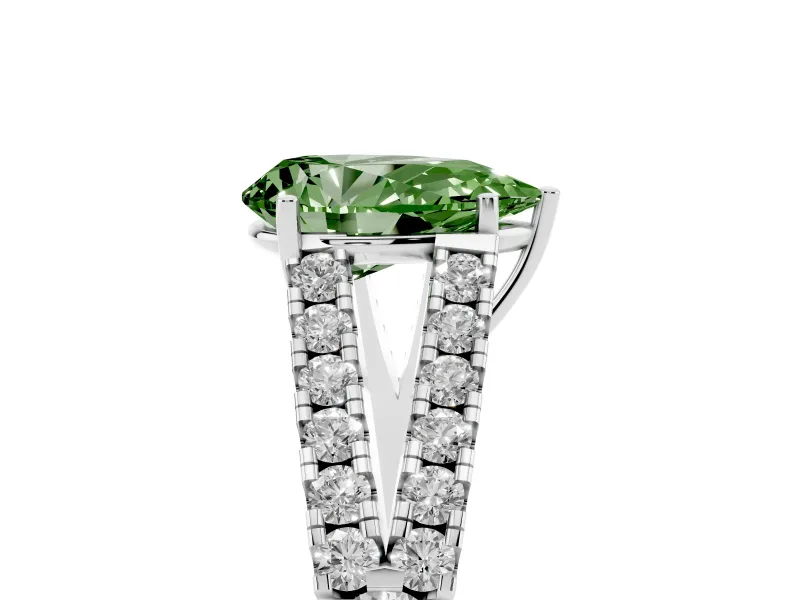 Pear-Shaped Graduated Split Shank Engagement Ring Setting for a Fancy Green Lab-Grown Diamond | Sterling Silver