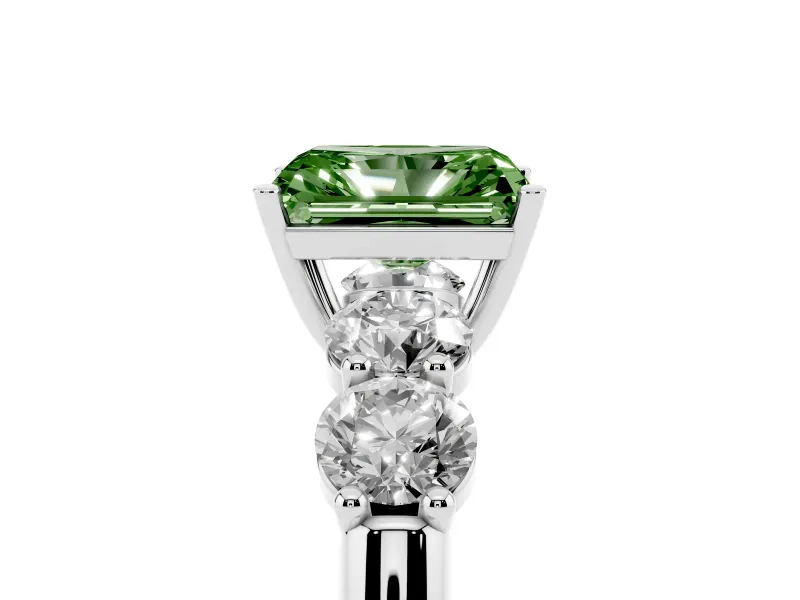 Radiant Cut Five Stone Engagement Ring Setting for a Fancy Green Lab-Grown Diamond | Prong Set Side Stones | White Gold
