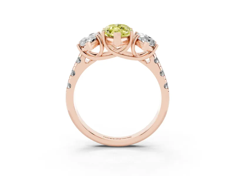 Marquise Three Stone Engagement Ring Setting for a Fancy Yellow Lab-Grown Diamond | Accented Shoulders | Rose Gold