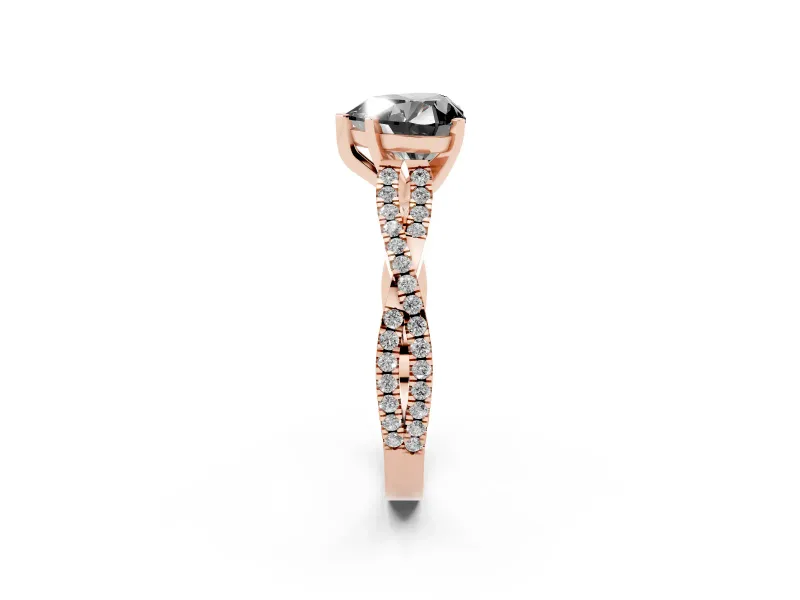 Fancy Black Heart Cut Diamond Solitaire Engagement Ring Set in Rose gold with Twisted Pavé Band and Prong Setting