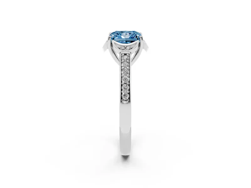 Princess Cut Floral Pavé Engagement Ring Setting for a Fancy Blue Lab-Grown Diamond | White Gold