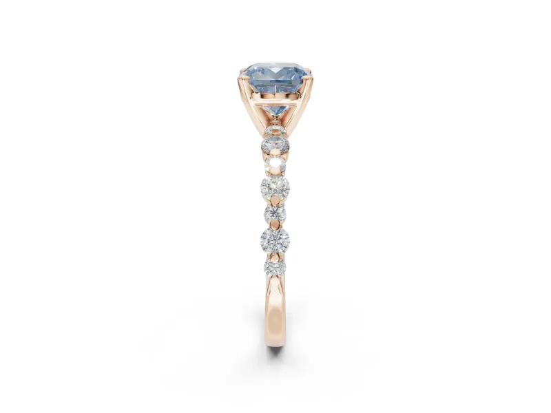 Cushion Cut Pavé Solitaire Engagement Ring Setting for a Fancy Blue Lab-Grown Diamond | Alternating Accents | Rose Gold