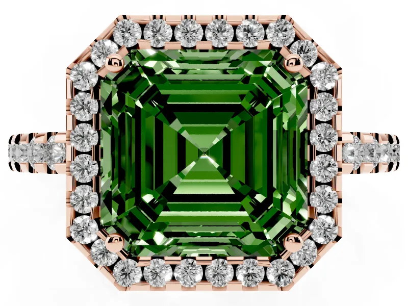 Asscher Cut Pave Halo Engagement Ring Setting for a Fancy Green Lab-Grown Diamond | Rose Gold