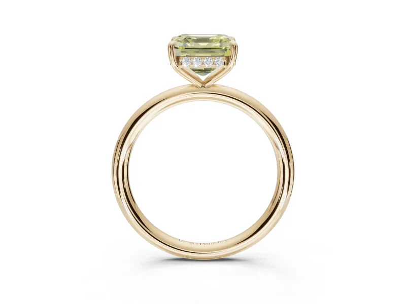 Asscher Cut Hidden Halo Ring Setting for a Fancy Yellow Lab-Grown Diamond | Yellow Gold