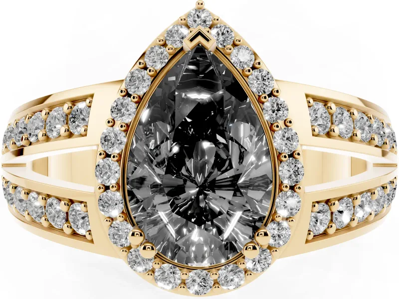 Pear-Shaped Halo Engagement Ring Setting for a Black Center | Two-Row Pavé Split Shank | Yellow Gold