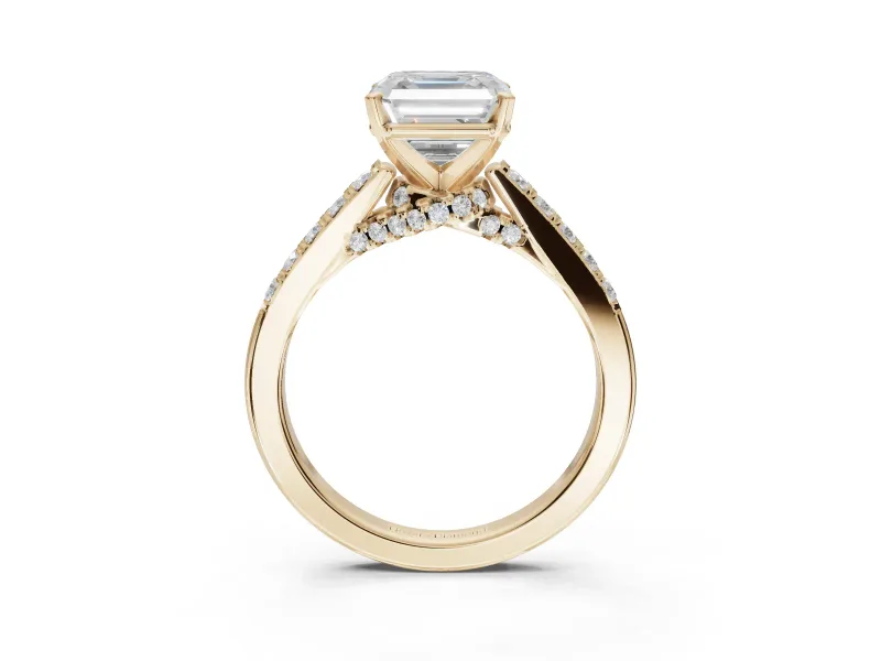 Asscher Cut Pavé Solitaire Engagement Ring Setting | Crossover Gallery | Yellow Gold