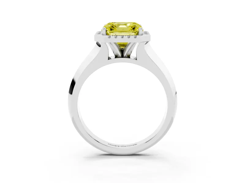 Asscher Cut Knife-Edge Halo Engagement Ring Setting for a Fancy Yellow Lab-Grown Diamond | Platinum