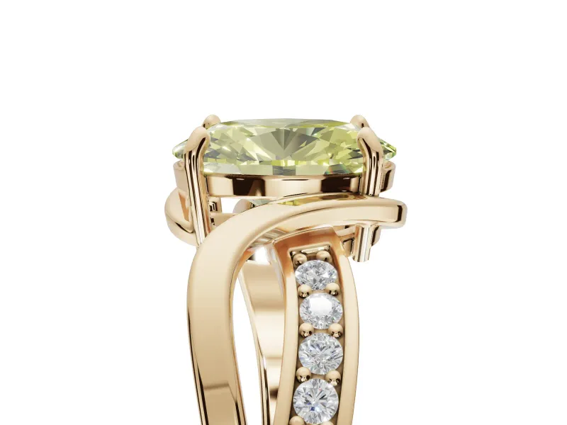 Oval Bypass Solitaire Engagement Ring Setting for a Fancy Yellow Lab-Grown Diamond | Pavé Strands | Yellow Gold