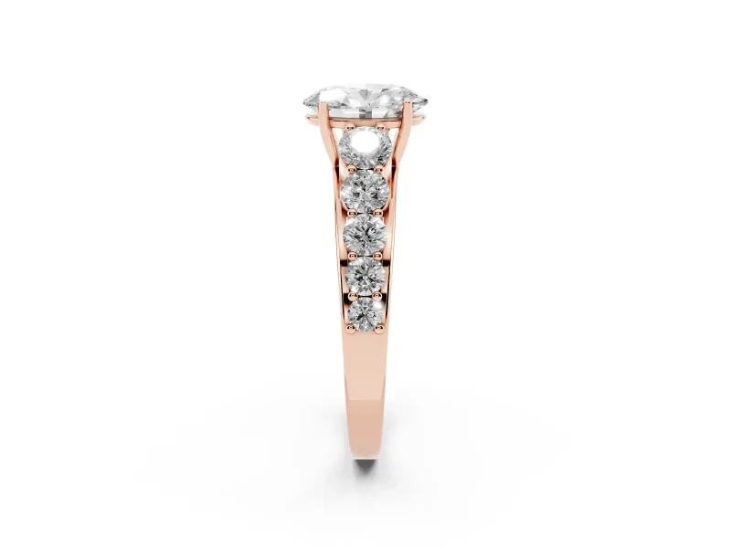 Oval Graduated Side Stone Engagement Ring Setting | Flat Top Band | Rose Gold