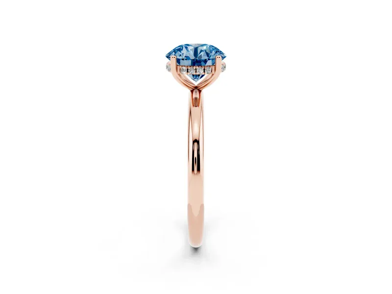 Round Micro-Prong Hidden Halo Engagement Ring Setting for a Fancy Blue Lab-Grown Diamond | Plain Band | Rose Gold