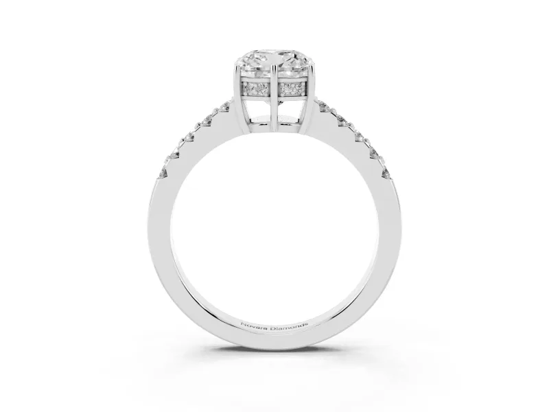 Cushion Cut Hidden Halo Solitaire Engagement Ring Setting | Shared Prong Band | White Gold
