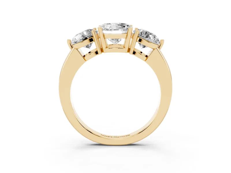 Round Three Stone Engagement Ring Setting | Large Round Side Stones | Yellow Gold