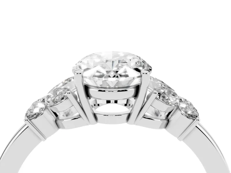 Oval Petal Accent Engagement Ring Setting | Marquise and Round Sides | White Gold