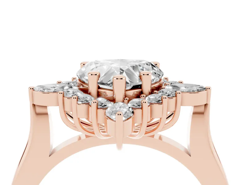 Heart Cut Diamond Cluster Halo Ring Set in Rose gold with Marquise and Round Accents
