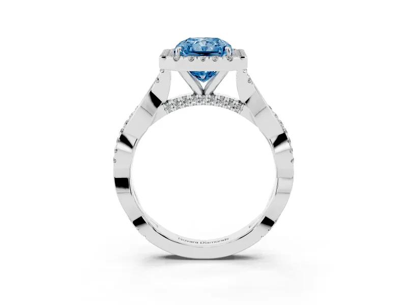 Radiant Cut Twist Halo Engagement Ring Setting for a Fancy Blue Lab-Grown Diamond | Platinum