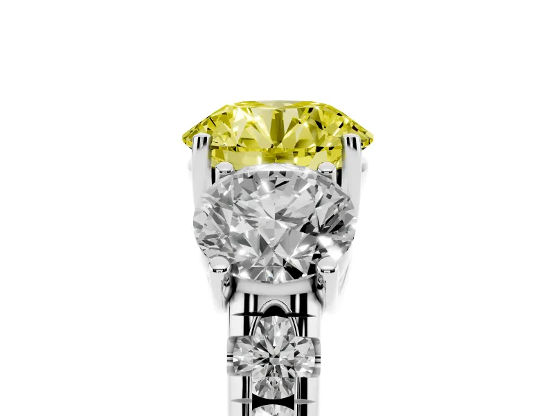 Round Three Stone Engagement Ring Setting for a Fancy Yellow Lab-Grown Diamond | Accented Shoulders | Platinum