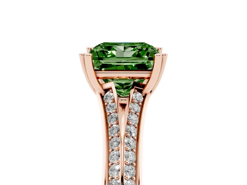 Princess Cut Split Shank Engagement Ring Setting for a Fancy Green Lab-Grown Diamond | Pave Band | Rose Gold
