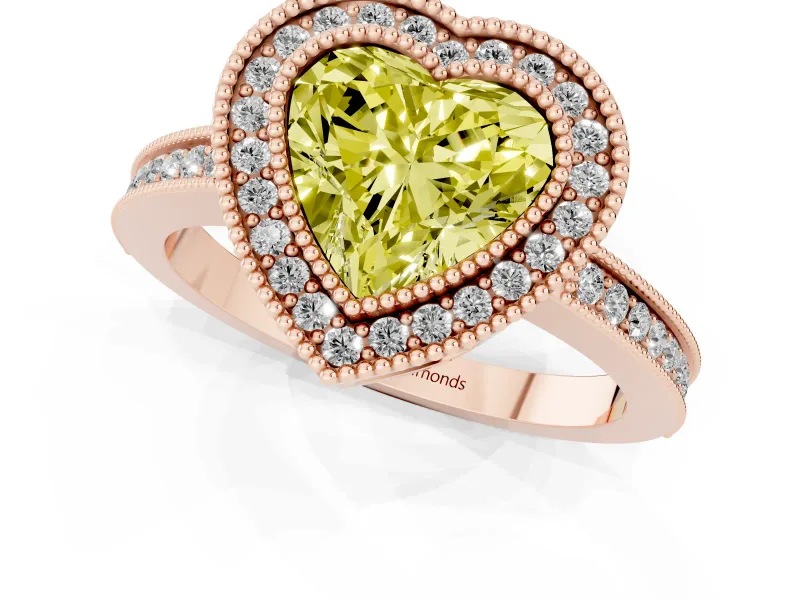 Heart-Shaped Milgrain Halo Engagement Ring Setting for a Fancy Yellow Lab-Grown Diamond | Rose Gold