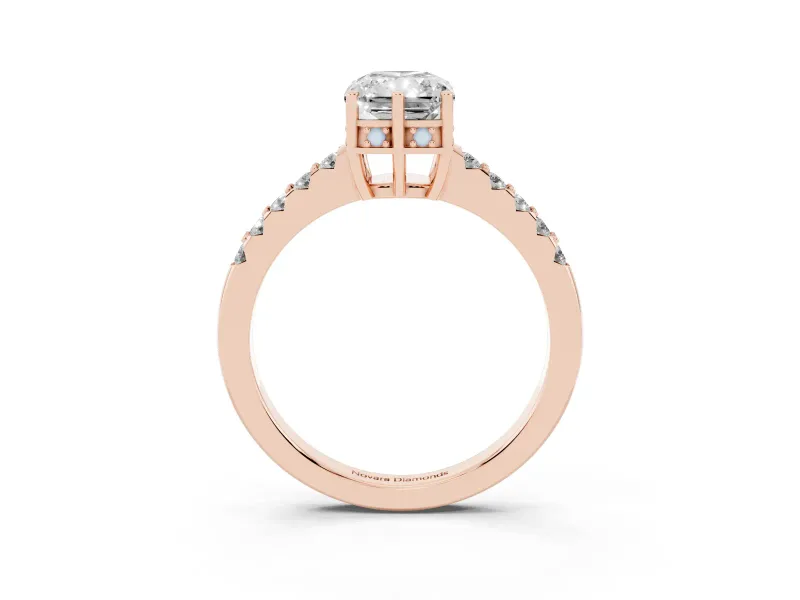 Radiant Cut Hidden Halo Solitaire Engagement Ring Setting | Shared Prong Band | Rose Gold
