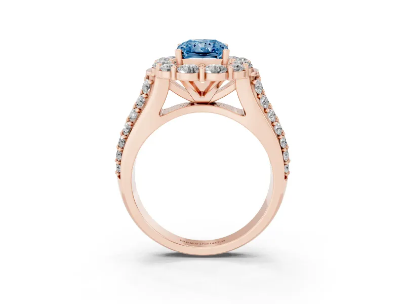 Radiant Cut Large Accent Halo Engagement Ring Setting for a Fancy Blue Lab-Grown Diamond | Rose Gold