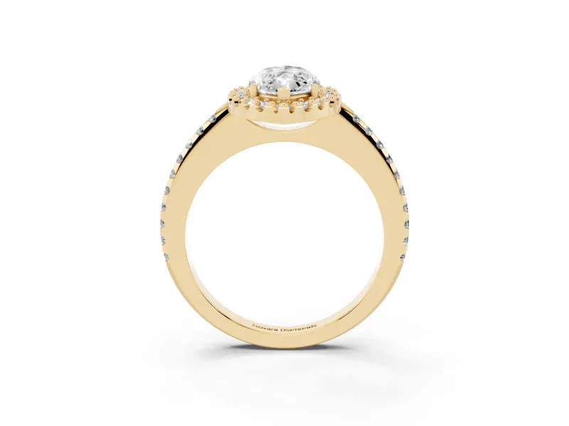 Marquise Pave Halo Engagement Ring Setting | Pave Band | Yellow Gold