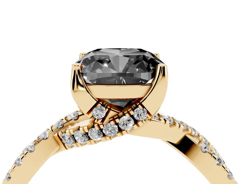 Cushion Cut Twisted Pavé Engagement Ring Setting for a Black Center | Split Shank | Yellow Gold