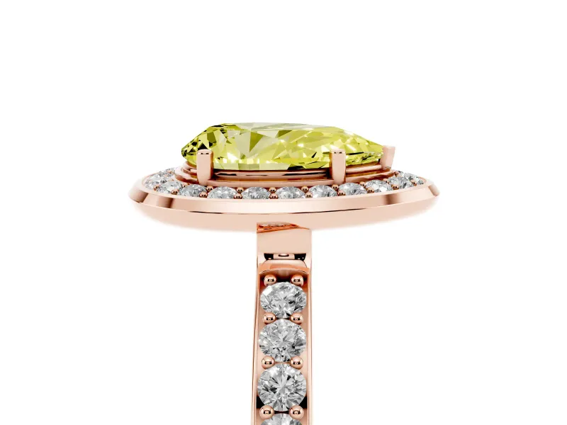 Pear-Shaped Bezel-Rim Halo Engagement Ring Setting for a Fancy Yellow Lab-Grown Diamond | Pave Band | Rose Gold
