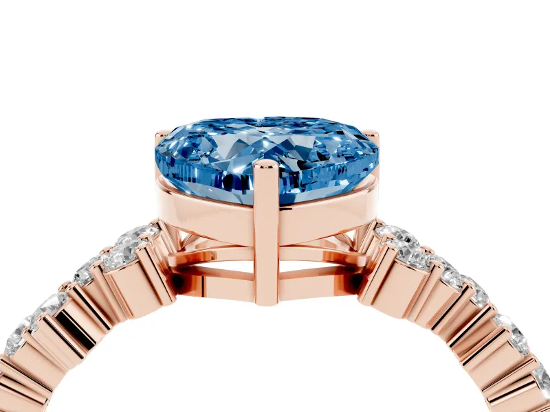 Heart-Shaped Scattered Accent Engagement Ring Setting for a Fancy Blue Lab-Grown Diamond | Rose Gold