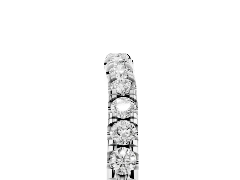 Round Diamond Curved Eternity Band Set in White gold with Pavé Shared Prongs