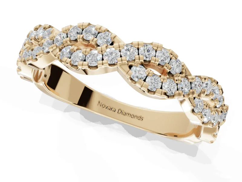 Round Lab-Grown Diamond Twisted Pavé Half Eternity Band | Interwoven Strands | Yellow Gold