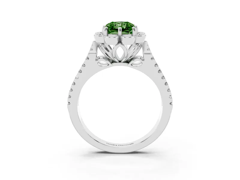 Radiant Cut Floral Halo Engagement Ring Setting for a Fancy Green Lab-Grown Diamond | Pavé Split Shank | Platinum