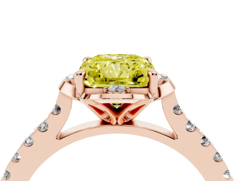 Radiant Cut Floral Petal Engagement Ring Setting for a Fancy Yellow Lab-Grown Diamond | Petal Accents | Rose Gold