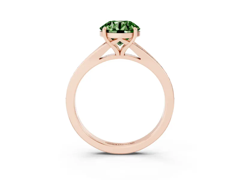 Round Pave Solitaire Engagement Ring Setting for a Fancy Green Lab-Grown Diamond | Sweeping Shoulders | Rose Gold