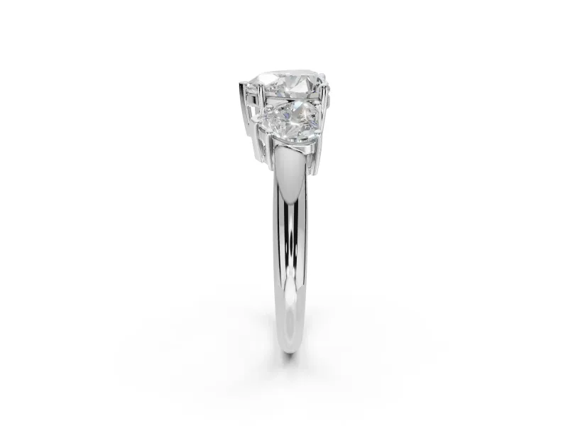 Heart-Shaped Three Stone Engagement Ring Setting | Plain Band | Sterling Silver