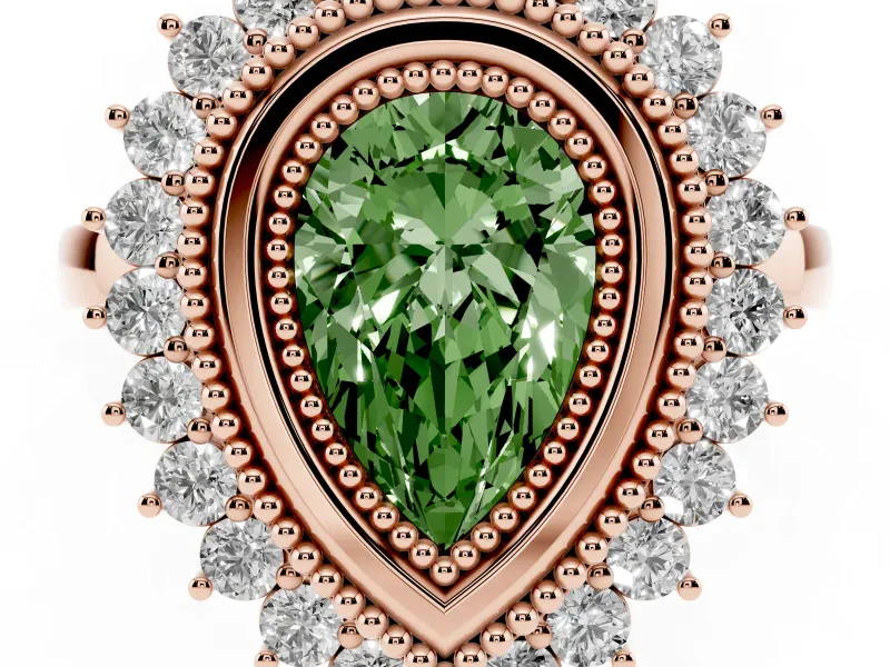Pear-Shaped Bezel Halo Engagement Ring Setting for a Fancy Green Lab-Grown Diamond | Rose Gold