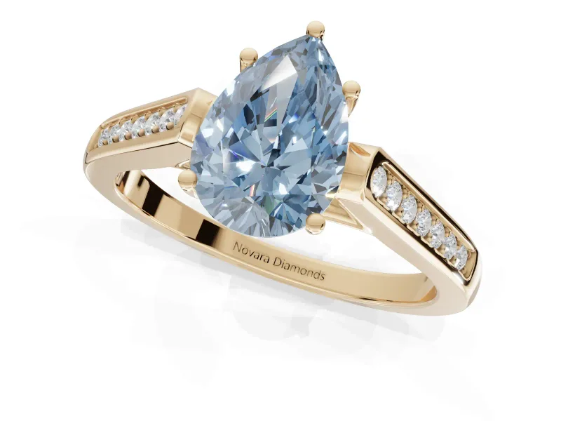 Pear-Shaped Engagement Ring Setting for a Fancy Blue Lab-Grown Diamond | Yellow Gold - Design NV-24597