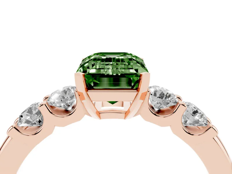 Emerald Cut Five Stone Engagement Ring Setting for a Fancy Green Lab-Grown Diamond | Rose Gold