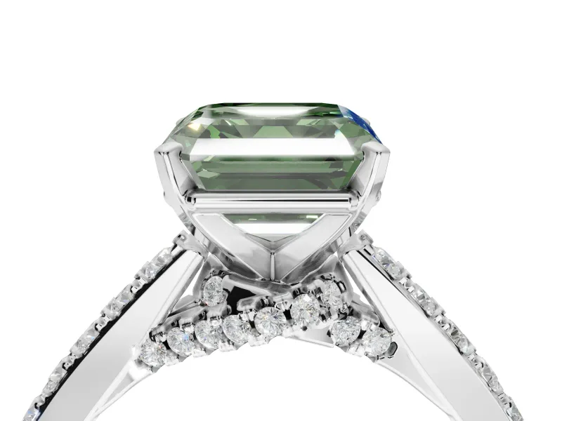 Asscher Cut Pavé Solitaire Engagement Ring Setting for a Fancy Green Lab-Grown Diamond | Crossover Gallery | Platinum