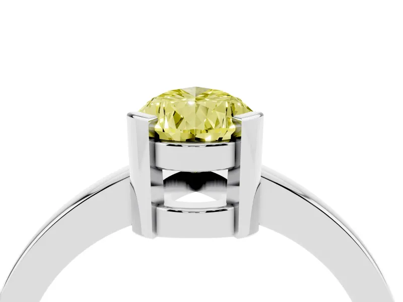 Fancy Yellow Pear Cut Diamond Solitaire Ring Set in Platinum with Prong Head and Smooth Polished Band
