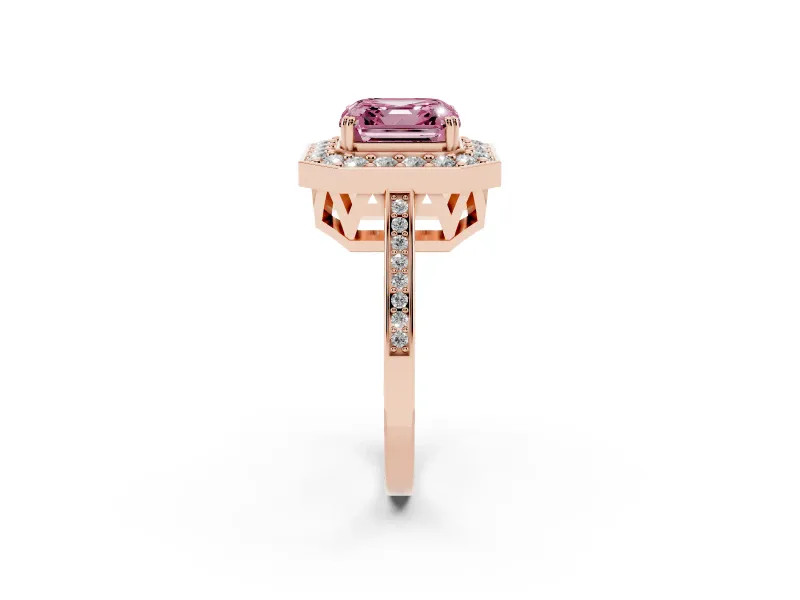 Asscher Cut Halo Engagement Ring Setting for a Fancy Pink Lab-Grown Diamond | Polished Halo Rim | Rose Gold