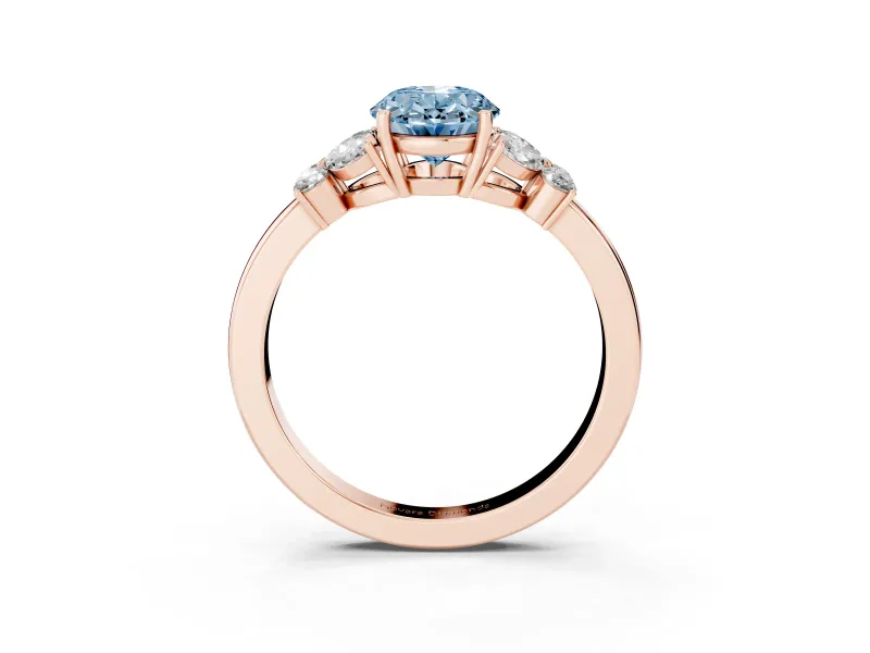 Fancy Blue Oval Cut Diamond Solitaire Floral Ring Set in Rose gold with Marquise Petals and Prong Setting