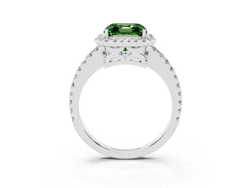 Asscher Cut Pave Halo Engagement Ring Setting for a Fancy Green Lab-Grown Diamond | Platinum
